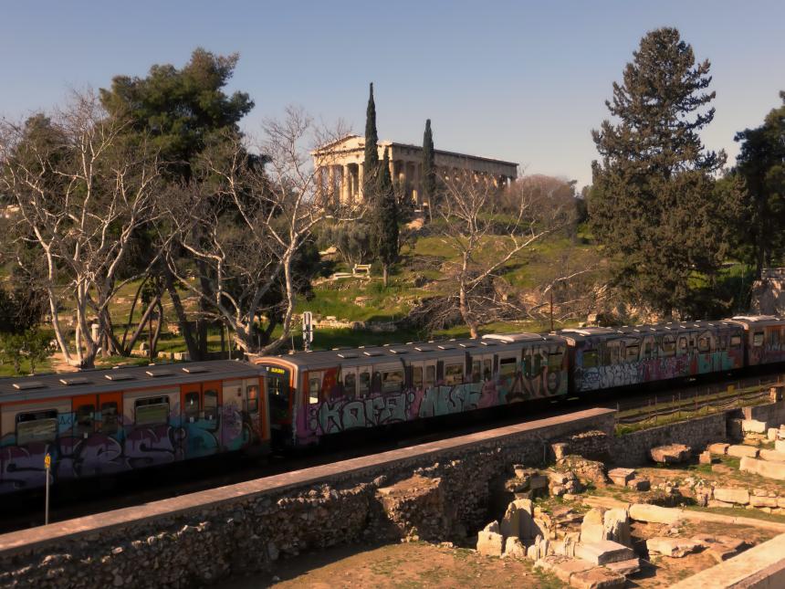 graffiti train in athens, greece