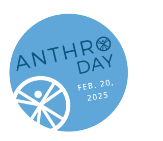 Blue circle with text: AnthroDay Feb. 20, 2025