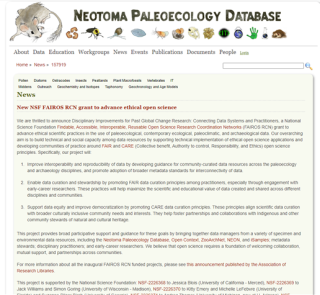 Screeshot of Neotoma Paleoecology Database website.