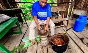 Louisiana Lightsey: Shaman preparing Ayahuasca, the hallucinogenic "soul-vine" brew, in the Ecuadorian Amazon.