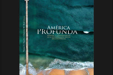 Book cover with aerial image of ocean and shore