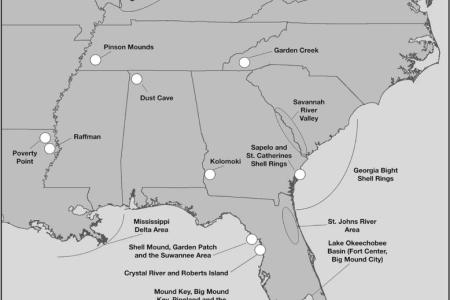 Black and white map of southeastern US with labels of field sites