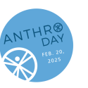 Blue circle with text: AnthroDay Feb. 20, 2025