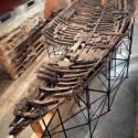 The Kyrenia ship's wooden hull on display in Cyprus